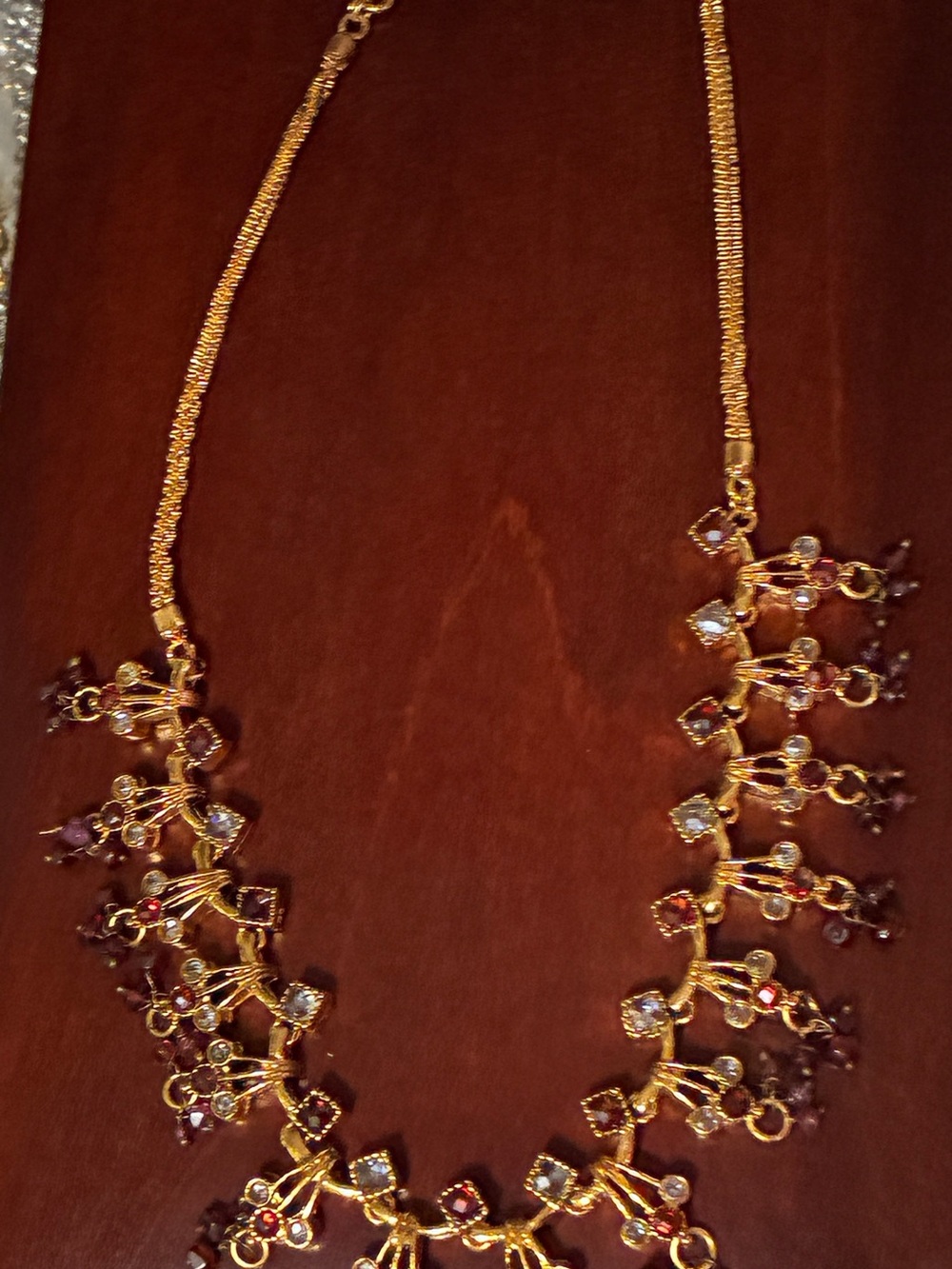 Gold-Women’s Dangle Necklace with Red and Clear Stones ❤️ - Picture 6 of 11